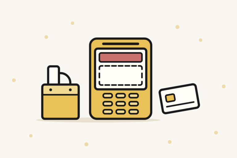 Terminal de paiement dont l'écran affiche une erreur et une liste vide : aucun moyen de paiement disponible sur PrestaShop, avec un sac plein et une carte bancaire prête