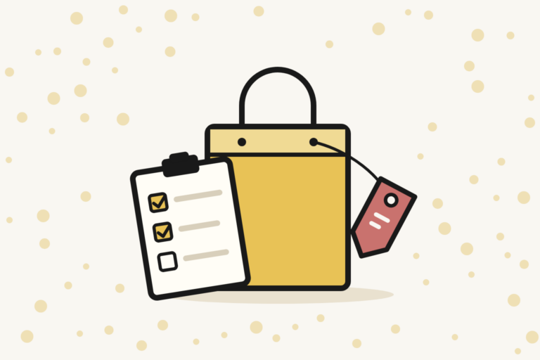 Checklist Black Friday PrestaShop : sac de courses, étiquette de prix et liste de contrôle cochée