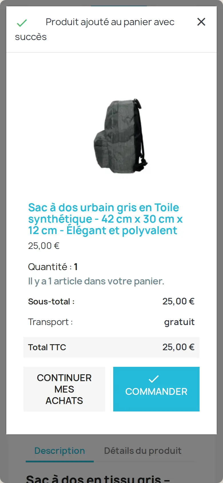 Ajout au panier sur téléphone, avant la refonte