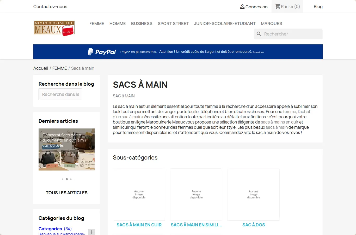 Rayon « Sacs à main » sur ordinateur, avant la refonte