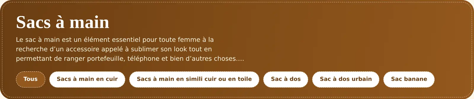 Bandeau de rayon : Description du rayon et sous-catégories en raccourcis.