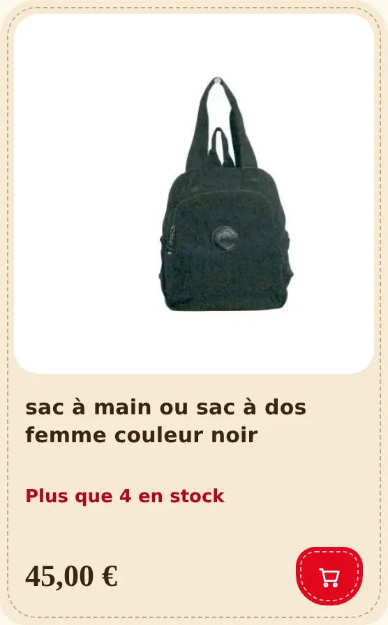Carte produit : Le cadre en pointillés reprend la surpiqûre du logo.