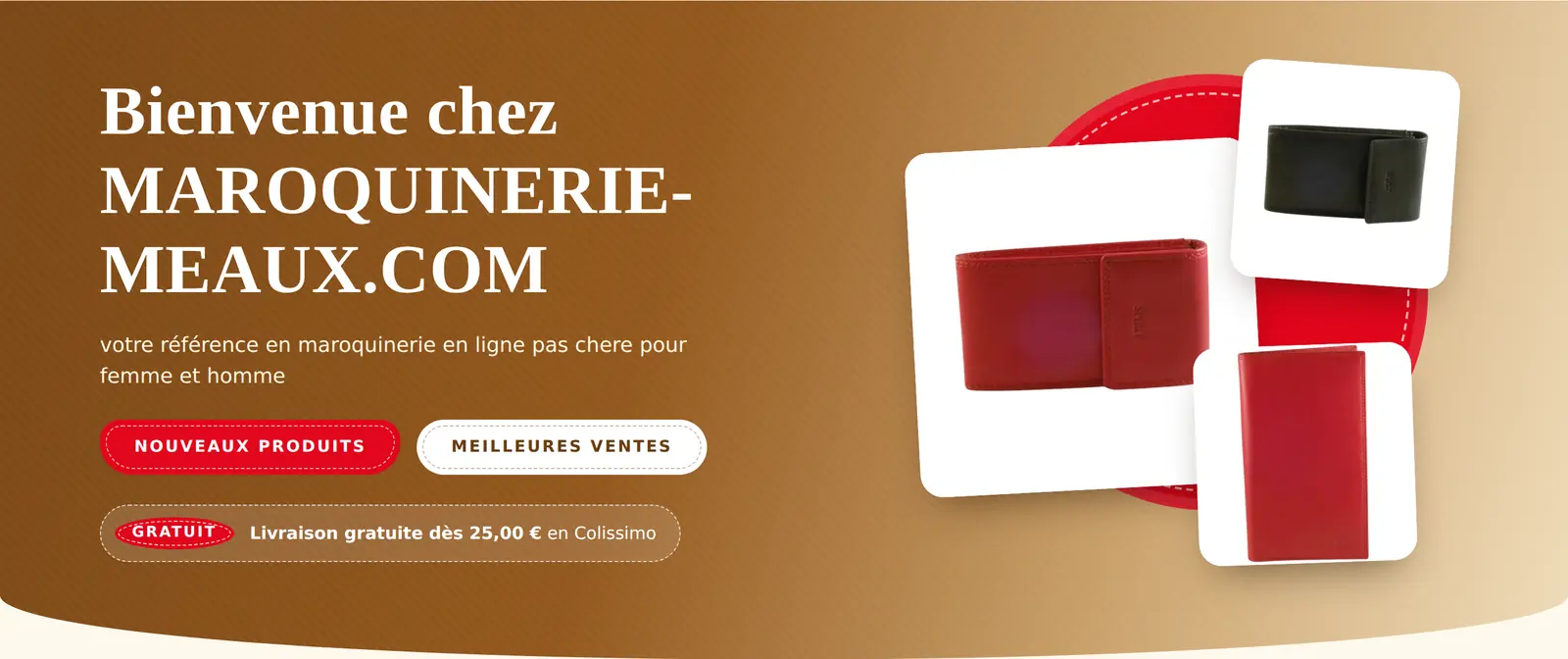 Premier écran : Le bandeau bronze et le sac rouge du logo, repris en grand.
