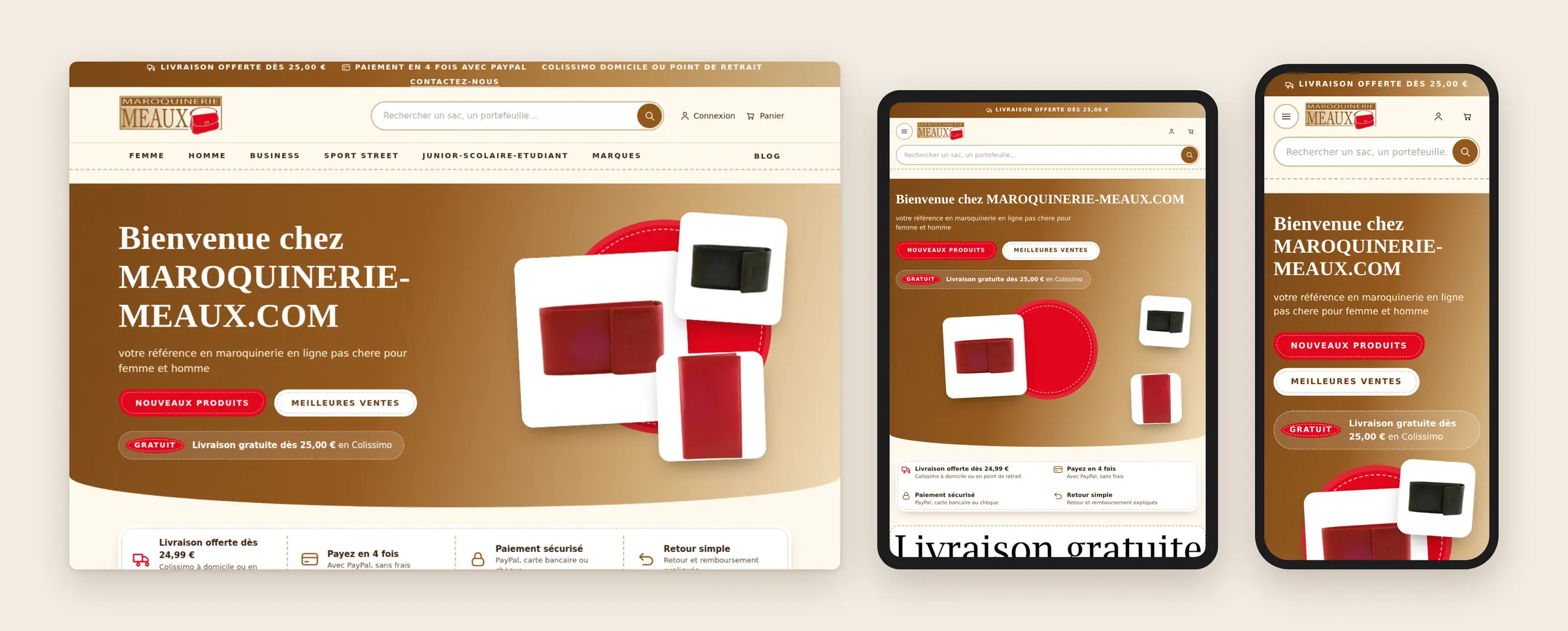 Accueil sur ordinateur, tablette et téléphone