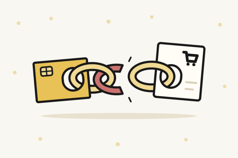 Carte de paiement reliée à une fiche de commande PrestaShop par une chaîne dont le maillon rouge est ouvert : le paiement est arrivé mais n'est rattaché à aucune commande
