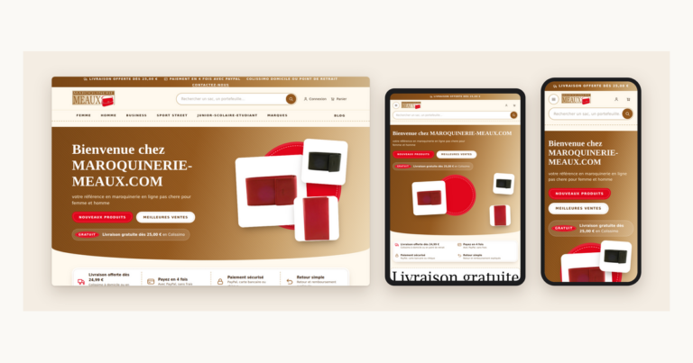 Maroquinerie Meaux : boutique PrestaShop avant et après la refonte visuelle